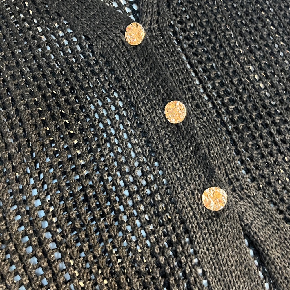 Black Crochet Maxi Vest Cover Up Button Down Gold Buttons XL NWOT - Picture 9 of 16